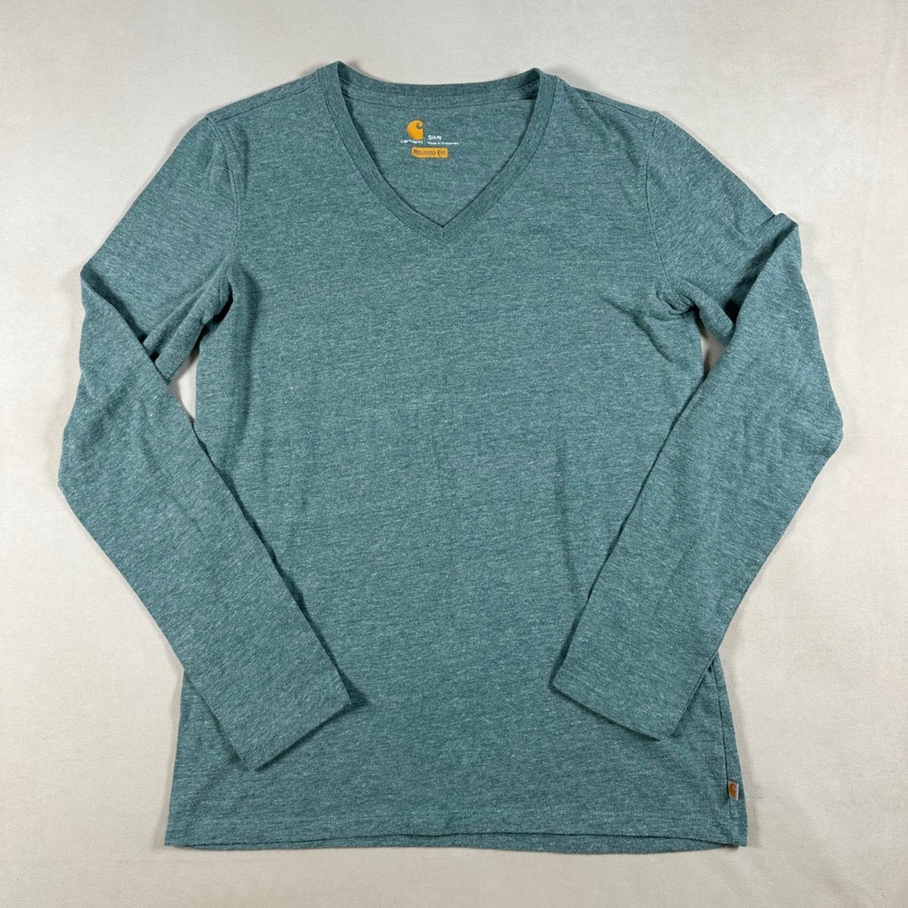 Carhartt Womens S Lockhart Long Sleeve V Neck Shirt Green Relaxed Fit